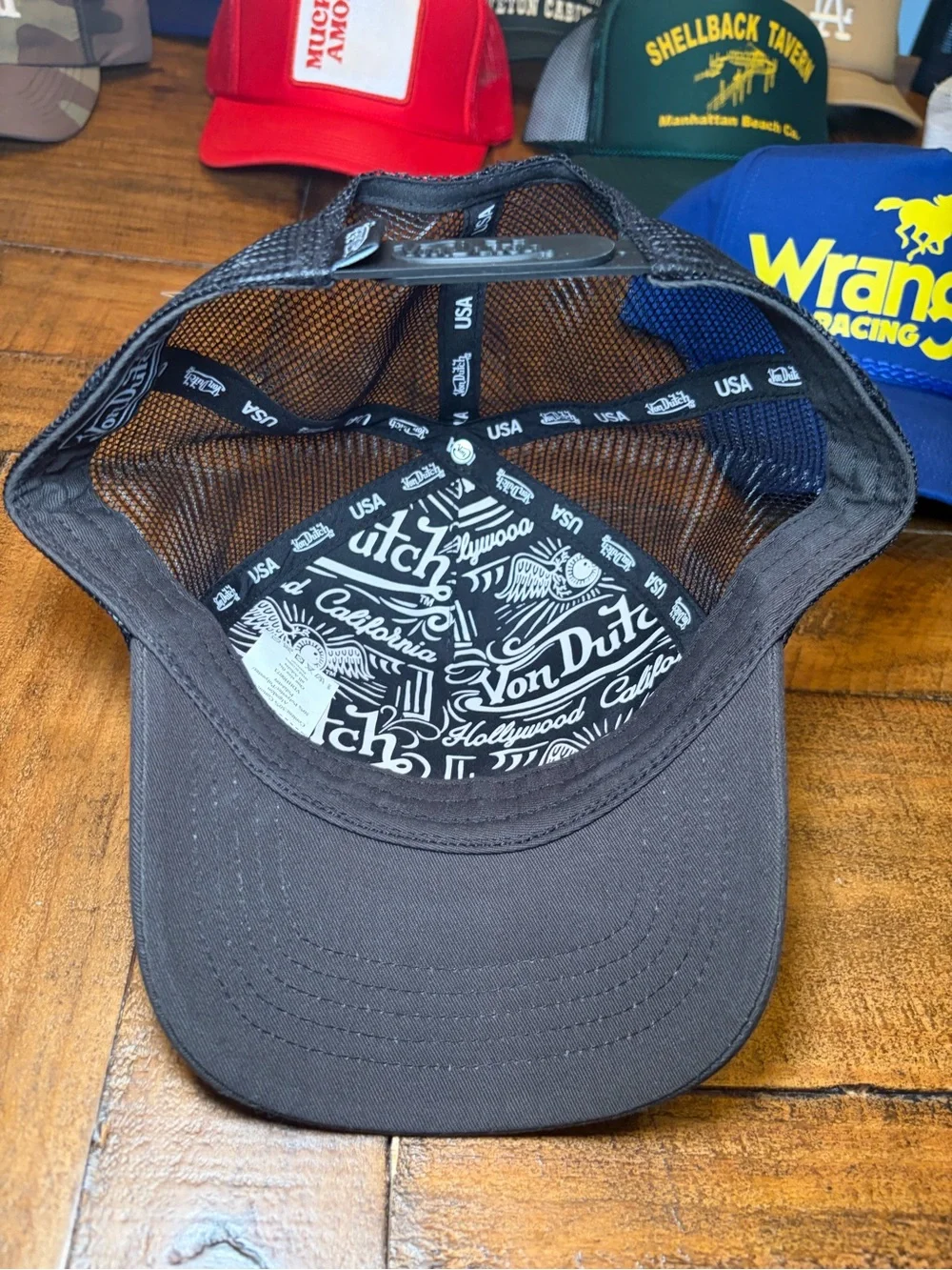 Von Dutch Flat Black Trucker Hat with Red & White Logo